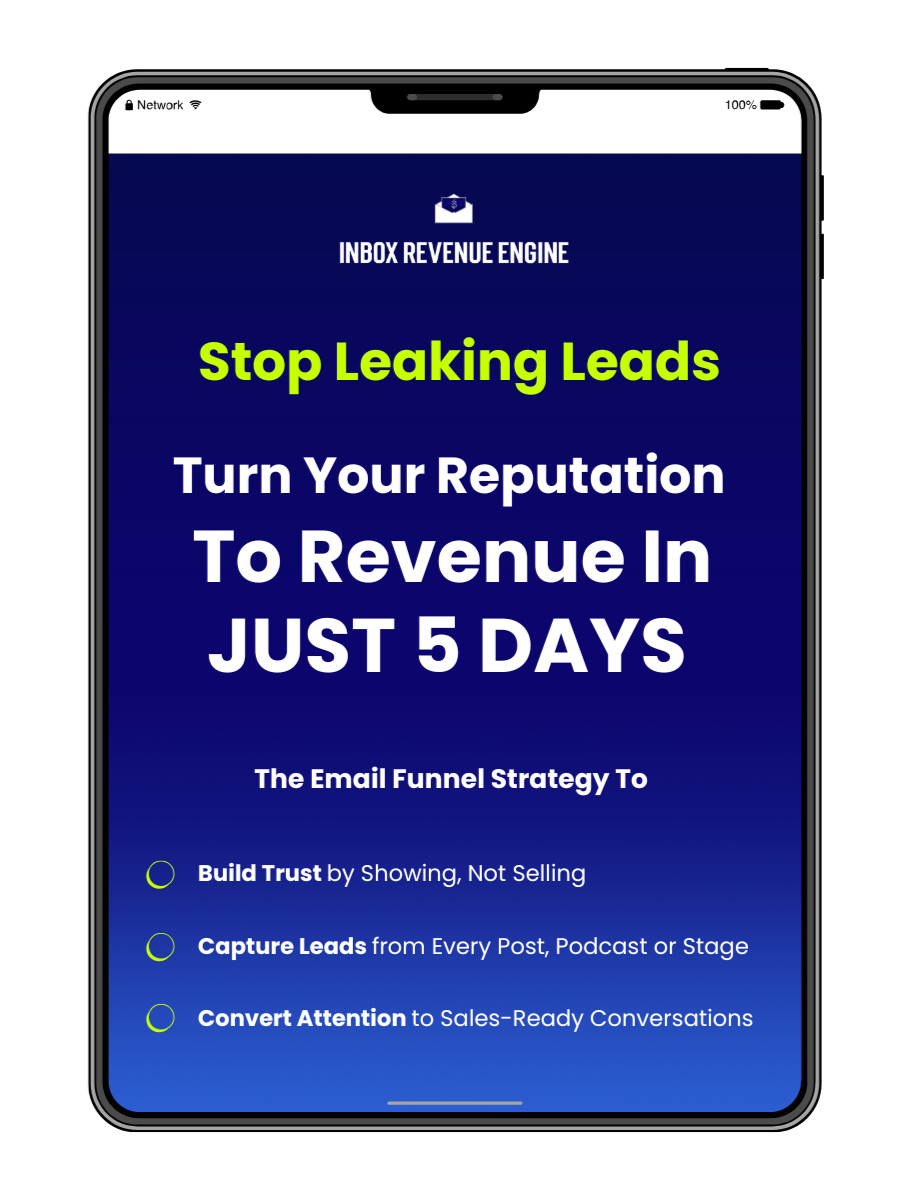 Inbox Revenue Engine – Free 5-Day Email Course Learn how to turn your reputation into revenue in just 5 days